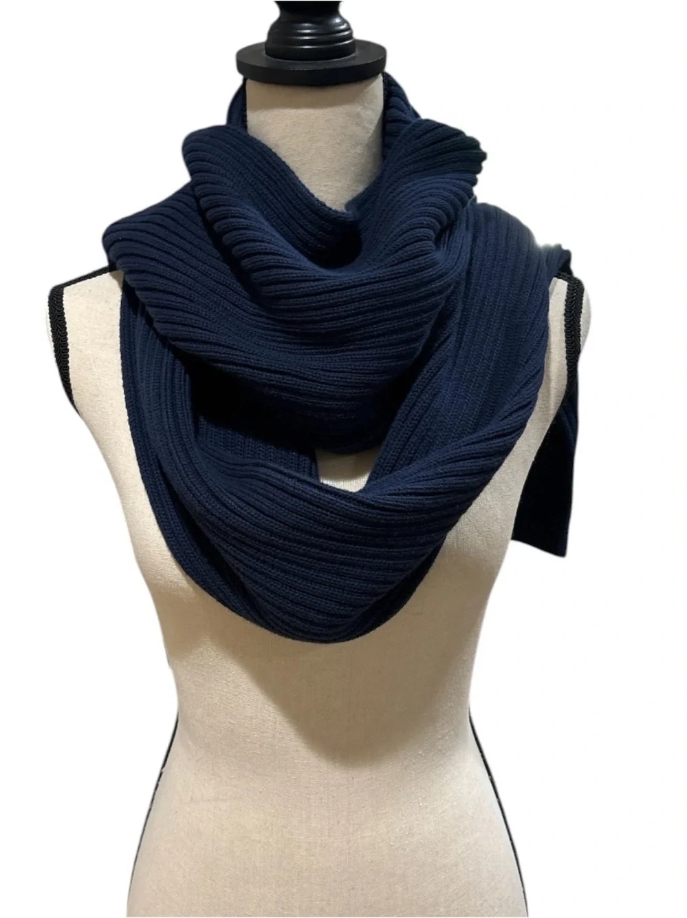 Tommy Hilfiger 90s Vintage Scarf Navy Ribbed Knit Preppy Embroidered Logo